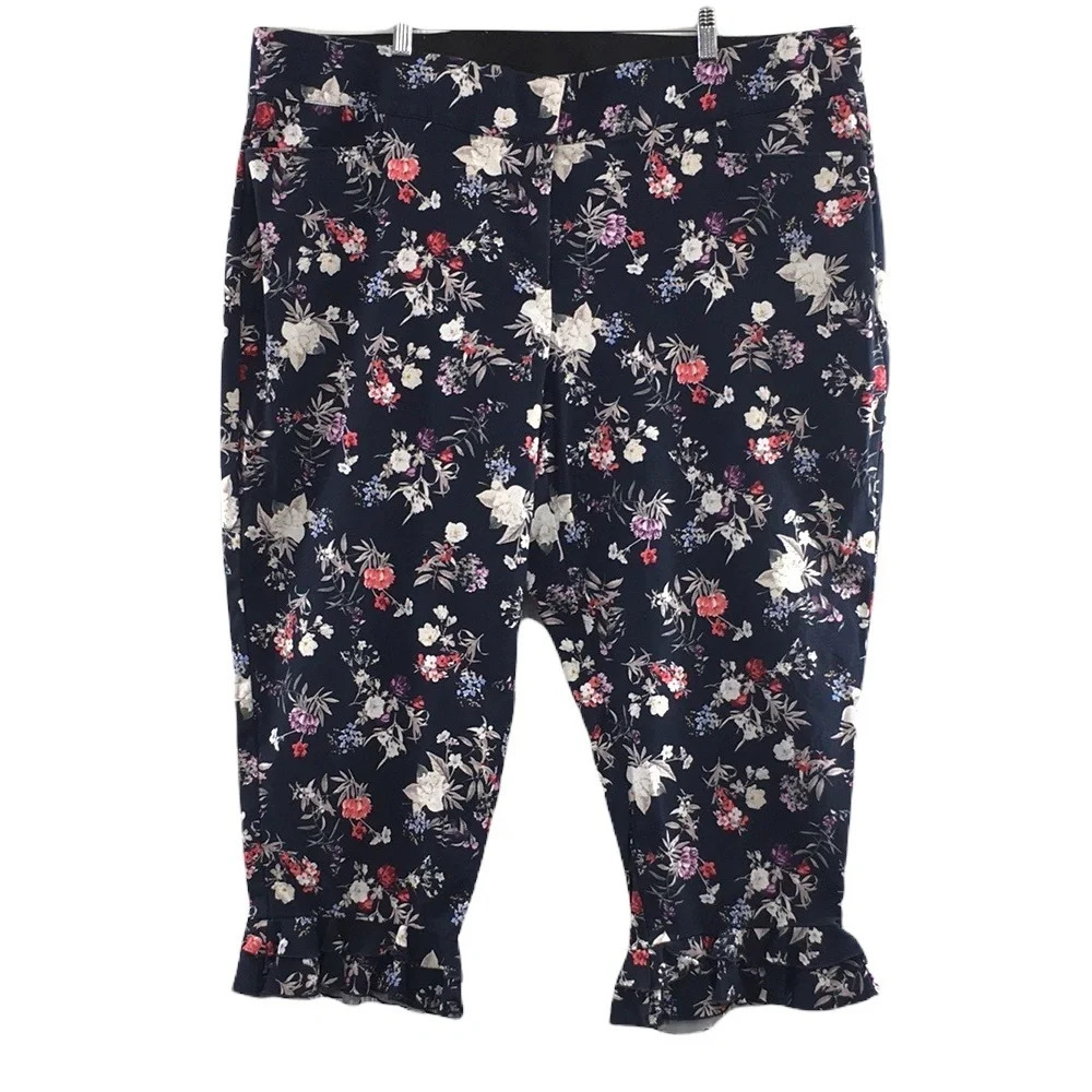 Lane Bryant The Ali Pants Womens Plus 24 Black Floral Ruffled‎ Hem